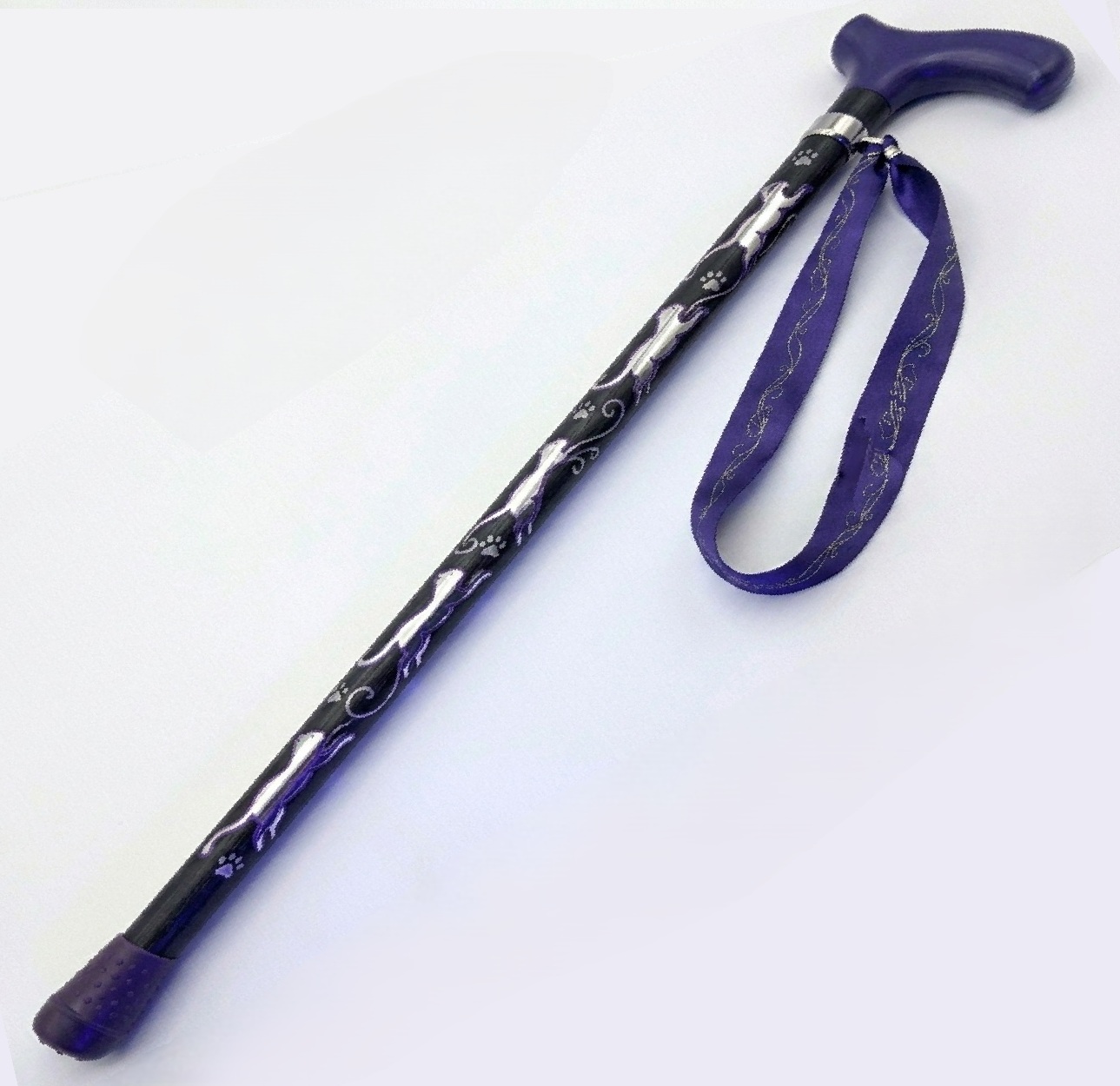 Fully Personalised Lightweight Hazel Walking Stick (Purple & Silver Cats)